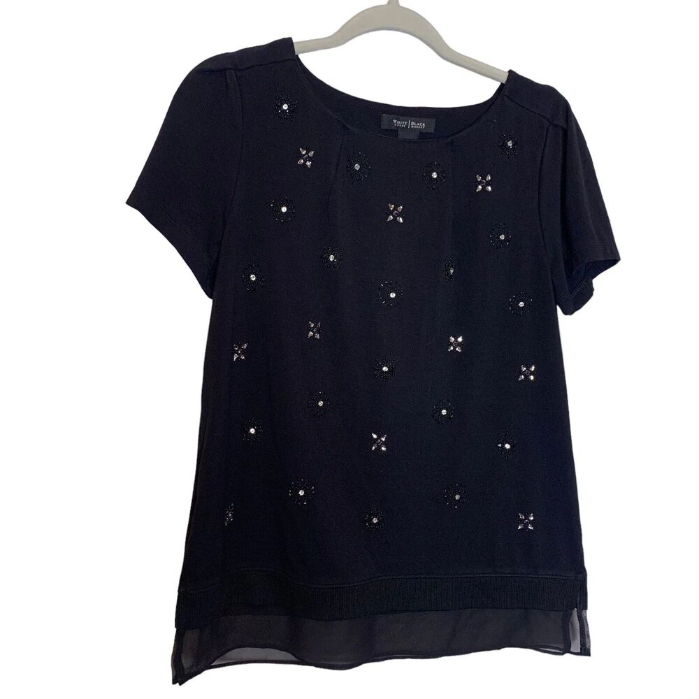 White House Black Market Blouse Womens M Beaded Rhinestone Bling Tunic